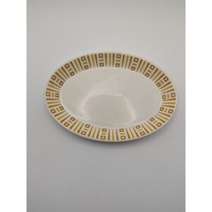 Vintage Syracuse China Syralite Oval Platter Yellow Brown Geometric MCM 100-D
